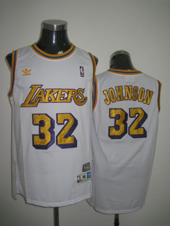  NBA Los Angeles Lakers 32 Magic Johnson Swingman White Throwback Jersey